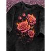 Skull Love Rose Gothic Graphic Print T Shirt Washed Casual Loose Streetwear Daily Wear Short Sleeve Dark Style Top