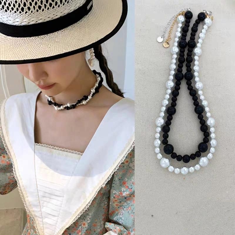 Naszyjniki Łańcuszki Naszyjnik z Imitacji Pereł Damski Naszyjnik z Łańcuszka Pereł Choker Biżuteria Idealny Prezent dla Dziewczyny Kobiety