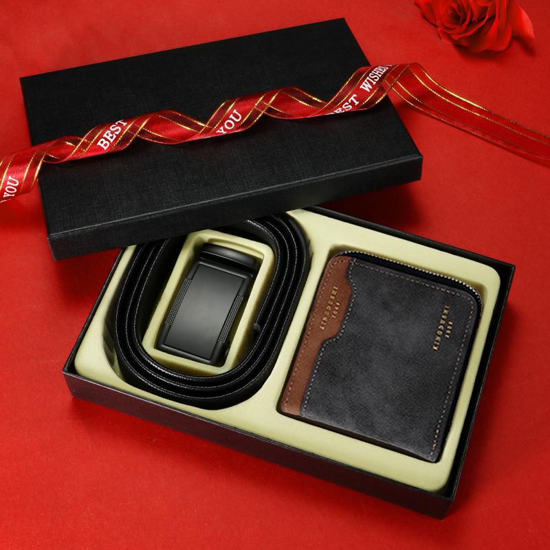 

Подарочный ремень кошелек костюм мужской из натуральной кожи высококлассный ремень кошелек подарочная коробка автоматическая пряжка деловой воловья кожа мужской ремень 130cm