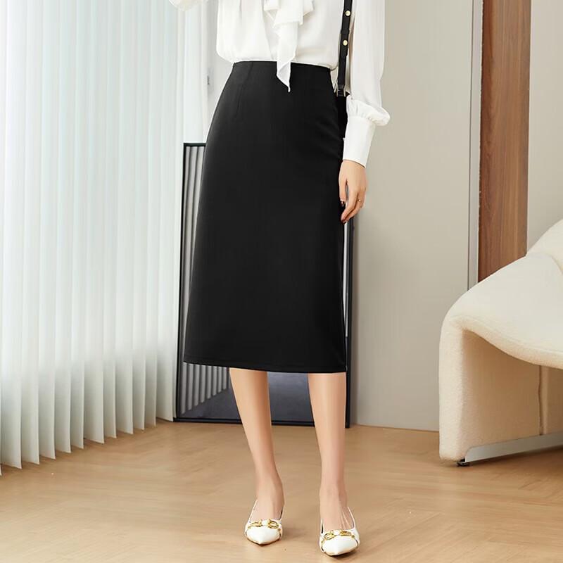 Trolman Women s Wrinkle-Free Black H-Line Midi Skirt M