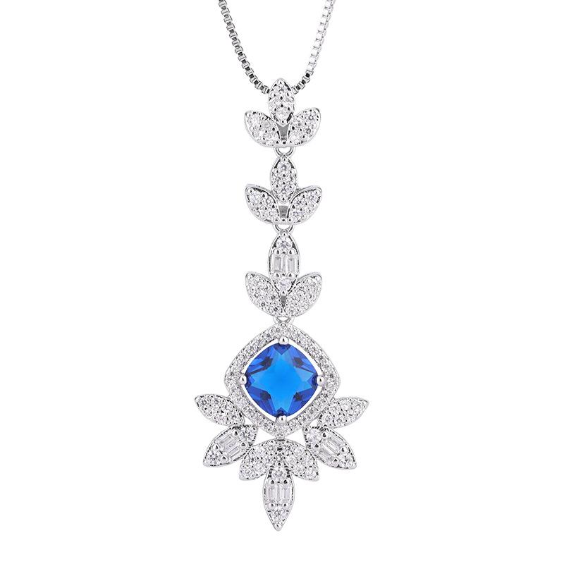 Jewelry Copper-Plated Real Gold Wind Simulation Blue Spinel Pendant Earrings Women'S Set Main Stone 8 * 8