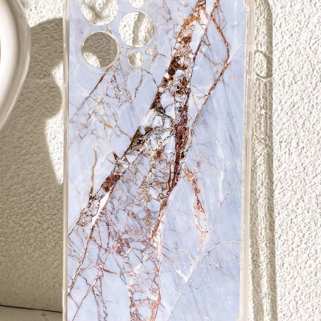 White Marble Anti-Fall Transparent Case for iPhone 14-17 Pro Max Series