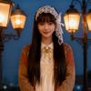 Douyin Lace Bow Headband Long Straight Wig for Girls - Black Full Cover Hairstyle