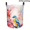 1pc Laundry Basket, Cherry Blossom And Blue Bird Pattern Dirty Clothes Basket with Black Handle - Foldable Space-Saving Design, Decorative Storage Sol