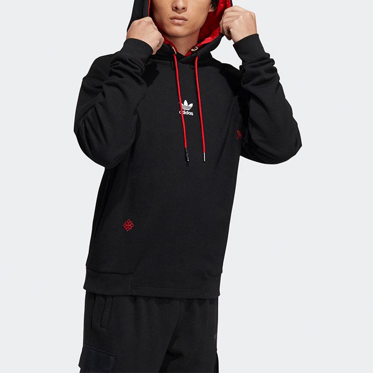 Adidas Originals Trefoil Logo Print Hoodie Men Tops Black HC0562