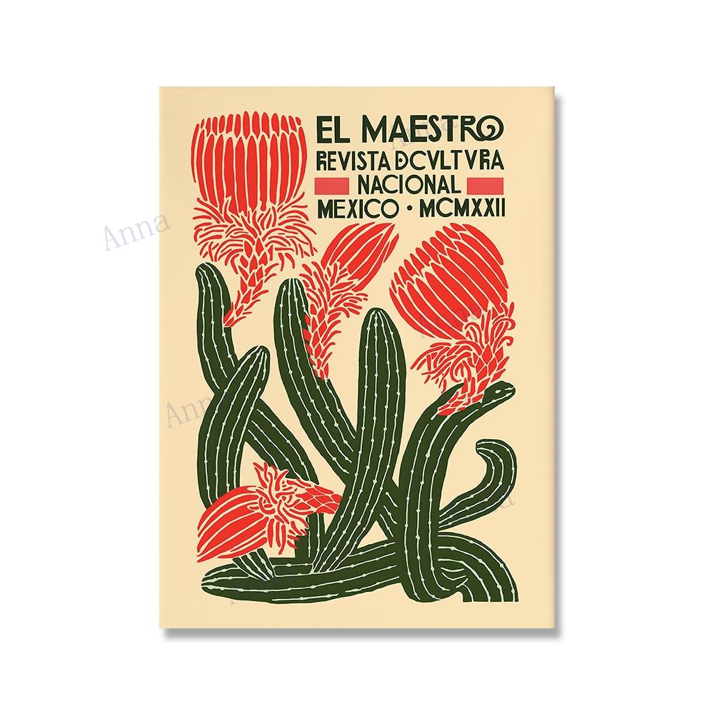 Mexická výstava Umělecké plakáty a tisky Květinové Vintage nástěnné umělecké dekorace Latinskoamerická Artesanía Obraz na plátno do obývacího pokoje