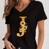 Women’s V-neck Graphic Shirts Orange A-Z Alphabet Sunflowers Short Sleeves  Harajuku Fashion Girl Casual Y2k Trend Tshirts Top