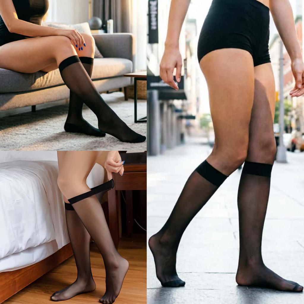 Plus Size Mid Calf Glass Silk Crystal Stockings Sheer Transparent Sexy Summer Thin Women Socks Stretchy Breathable Soft Stocking