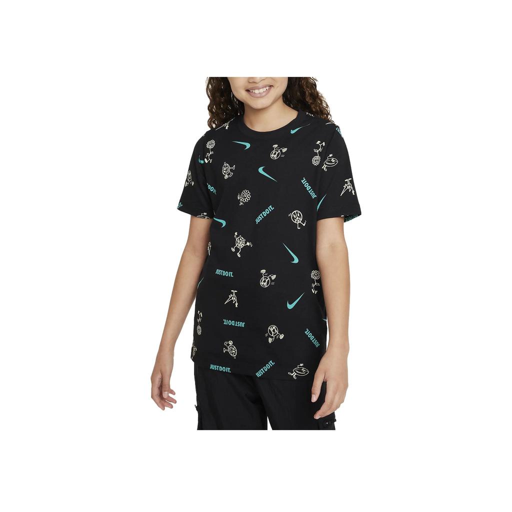 Nike Kids All Over Print Fitted Crew Neck Short Sleeve T-Shirt Kids Tops Black FD3968-010