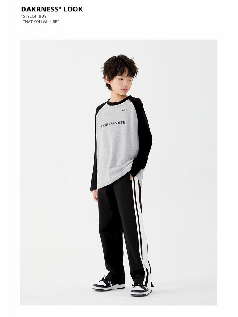 DK Kinder Retro Kontrast Weitbeinige Hose – Herbst Freizeit Sportbekleidung für Mädchen & Jungen