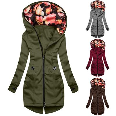 Women's Fashion Casual Zipper Hoodie Color Matching Long Sleeve Drawstring Coat