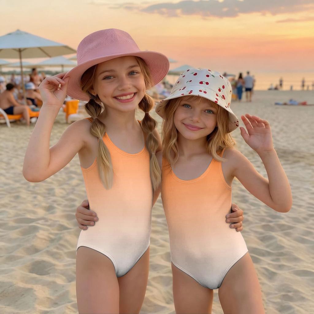 Maillot de bain une pièce pour fille Été Imprimé Dégradé Sans Manches Décontracté Maillot de bain Tenue de plage pour enfants Léger Séchage rapide