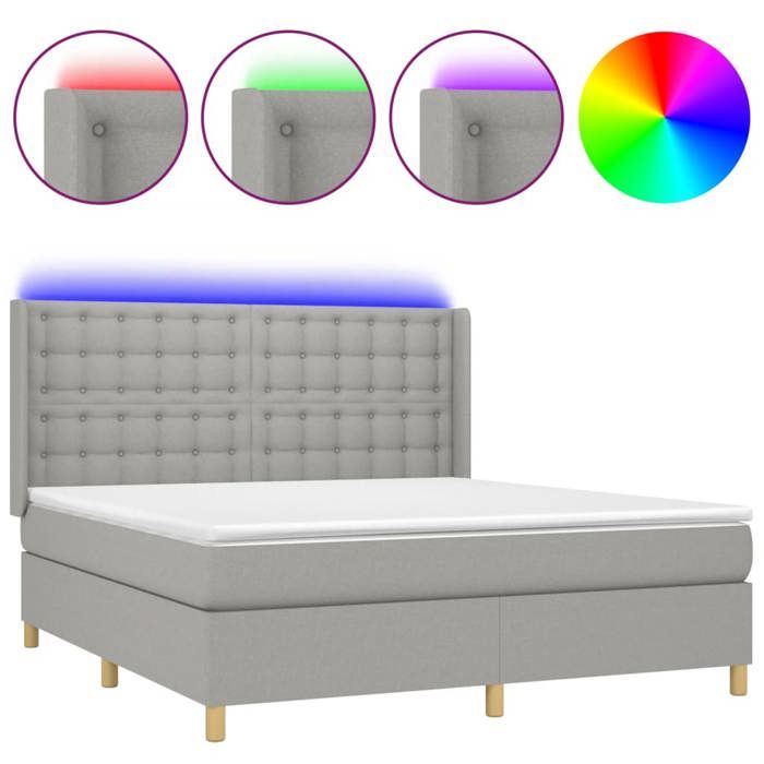 VidaXL Slat Bed Base with Mattress and LED, Upholstered Bed, Double Bed, Adult Bed for Interior Bedroom, 3139213