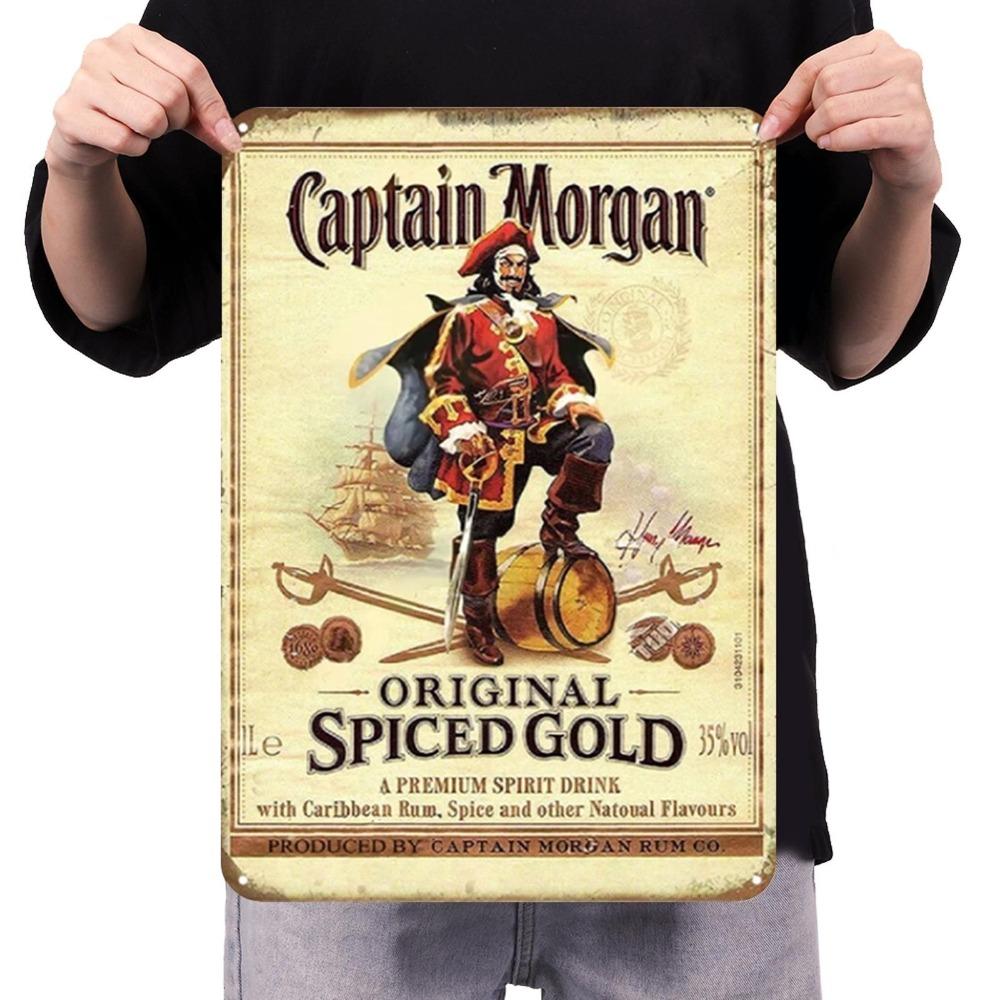Kovový znak Pirát Captain Morgan 30x40cm Vintage námořní nástěnná dekorace Retro plechová plaketa Ozdoba pro domácí bar kavárnu