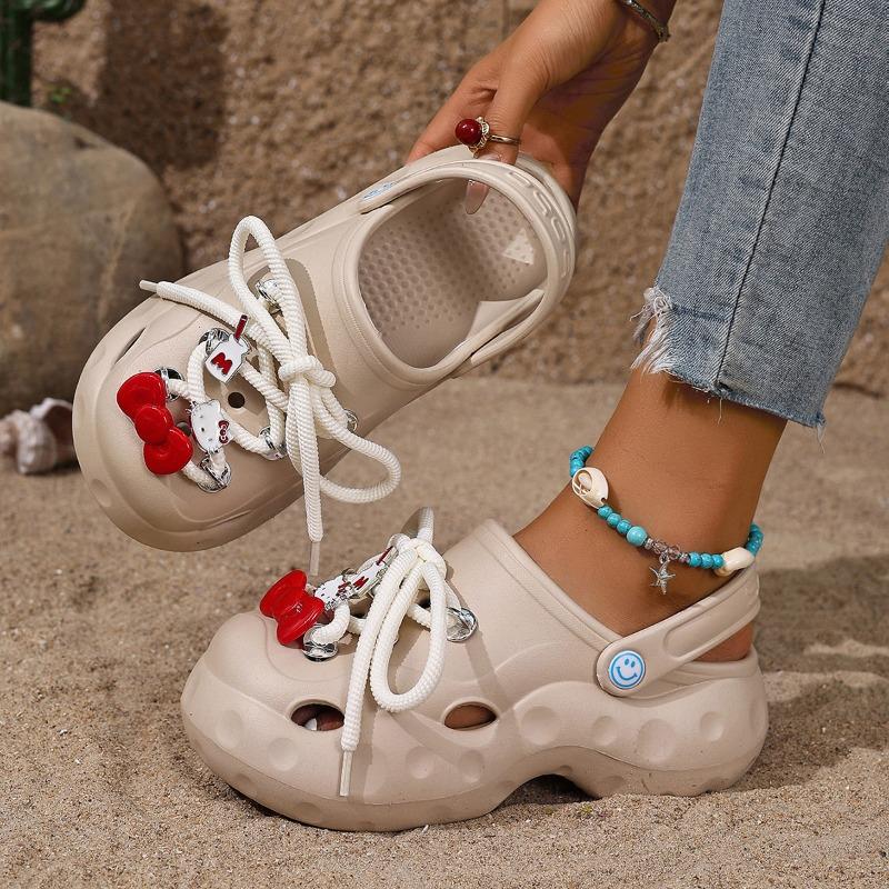 

Fashion cartoon hole shoes women wear breathable and non-smelly feet heightening beach sandals thick-soled non-slip bag head slippers 40