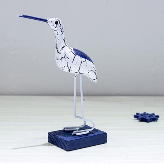 Wooden Seabird Figurine Ornament Desktop Decor with Stable Base Retro Distressed Blue White Coastal Style for Bedroom Living Room Study