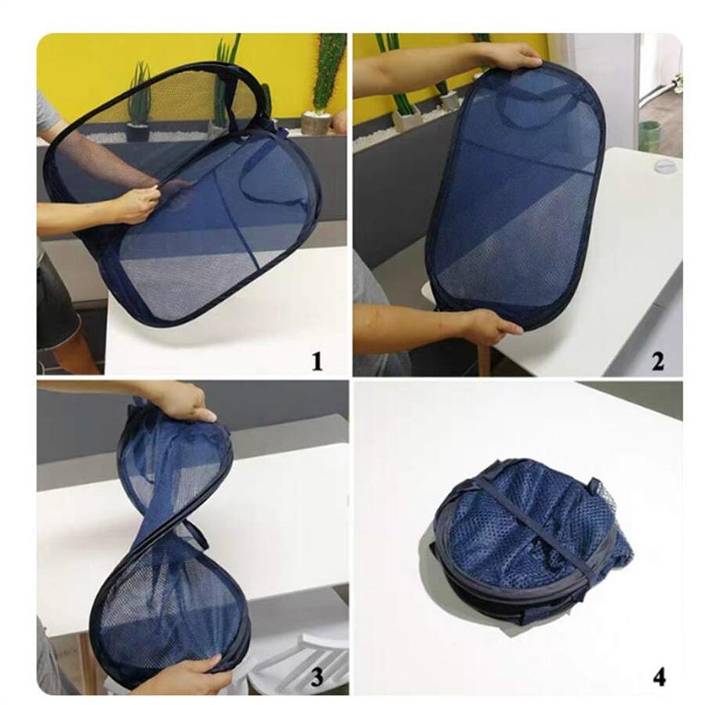 Folding Dirty Laundry Sorting Basket Washing Frame Bathroom Cloth Mesh Storage Bag Frame Bucket Laundry Organizers Storage Pouch