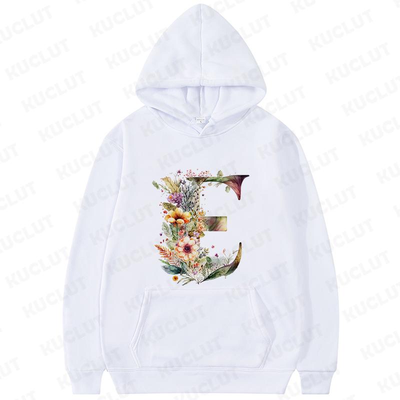Women Hoodies Clothing 26 Alphabet Sweatshirts Hooded Shirt Fashion Flower Letters Graphic Outerwear White Women's Sweat-shirts