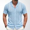 Herren Cuban Collar Weizenähren Jacquard Strick Poloshirt, Kurzarm Lässiger Sommer Cardigan, SY0194