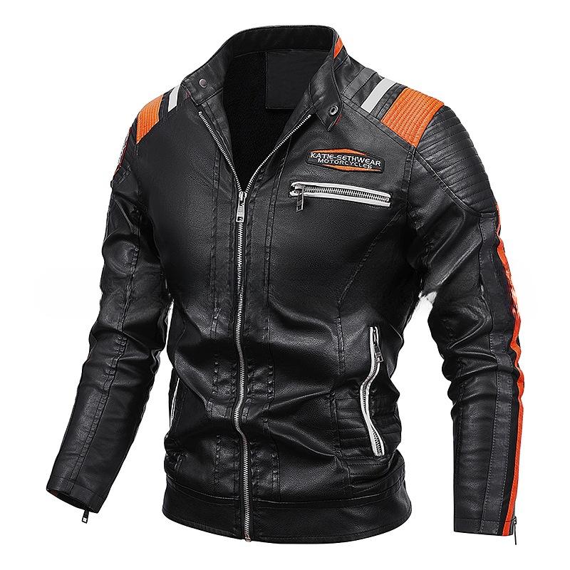 New Men's Jacket Men's Pu Jacket Fashion Tough Guy Color Matching Locomotive Suit Velvet Leather Jacket Men