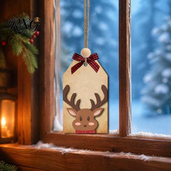 Natural Pine Wood Decor Christmas Wooden Hanging Ornaments, 2D Snowman Reindeer Clown Figure Rustic Party Supplies Pendant Decorations, Farmhouse