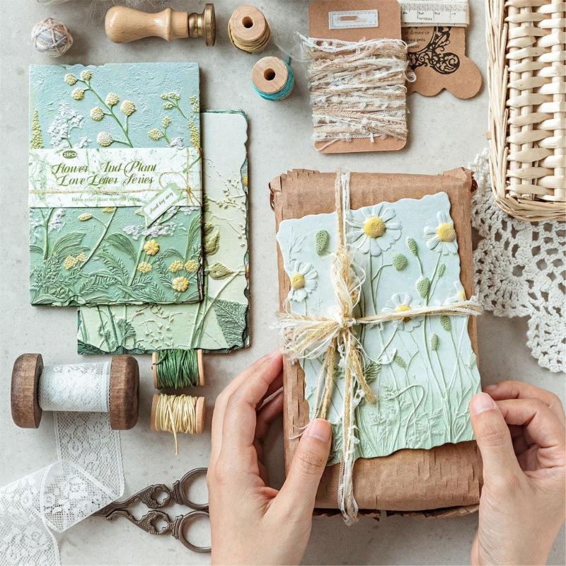 23Sheets Retro Scrapbooking Paper Embossed Flower Leaf Paper for Scrapbooking Photo Album Journal Notebook