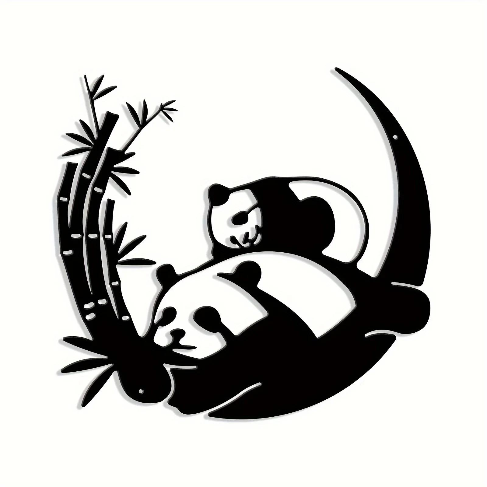 

Панда Металлическая настенная скульптура силуэта животного Современный фермерский дом Черный декор для сельского семейного офиса Стильное украшение для дома светло-серый