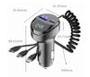 2-Port USB Car Charger 55W 3.1A Fast Charging with Voltage Display Retractable 3-in-1 Charging Cable for iPhone Samsung iPad