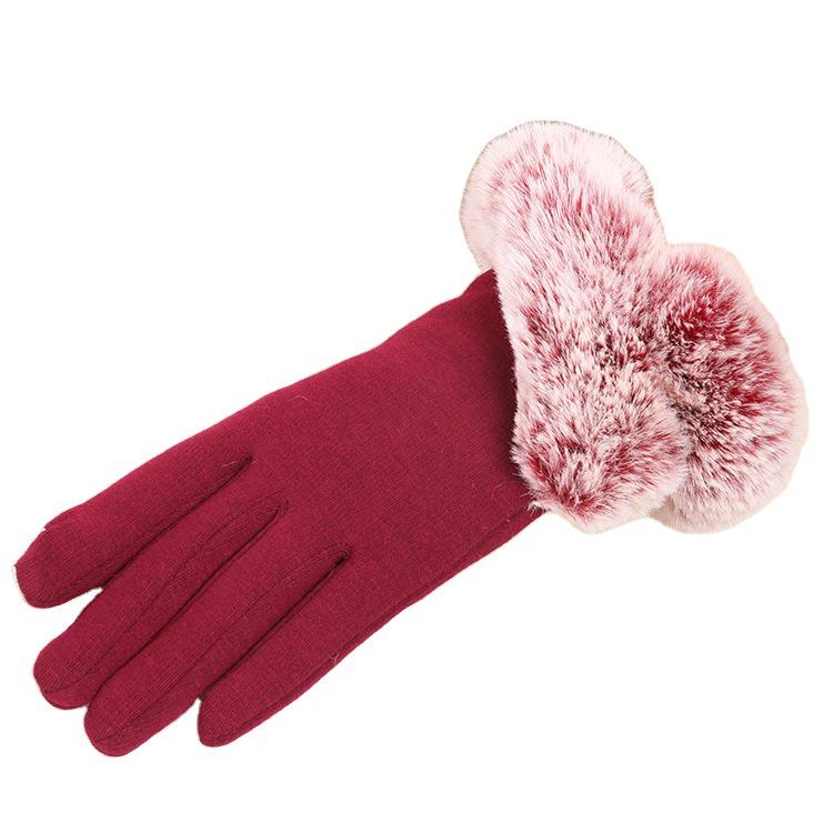 Damvinterhandskar med pekskärmsfunktion, fuskutterpäls och sammetskant