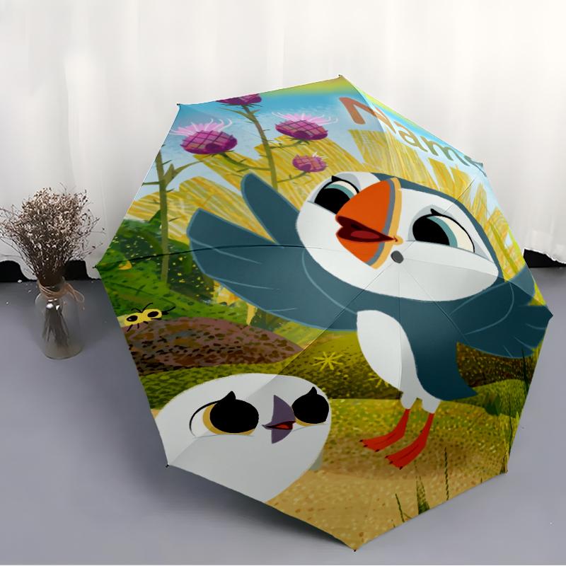 Custom Name Puffin Rock Theme Automatic Umbrella, Lightweight & Portable, 8 Rib, Perfect for Outdoor Travel, Birthdays, Christmas, Gifts.