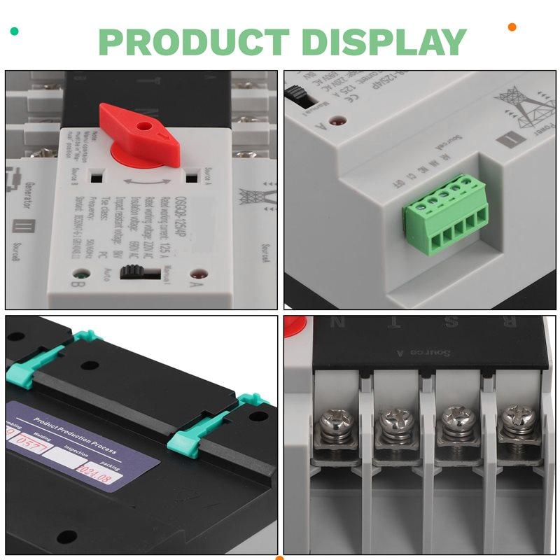 4P 125A AC220V Dual Power Automatic Transfer Switch Electrical Selector Switches Single Phase Din Rail Switch