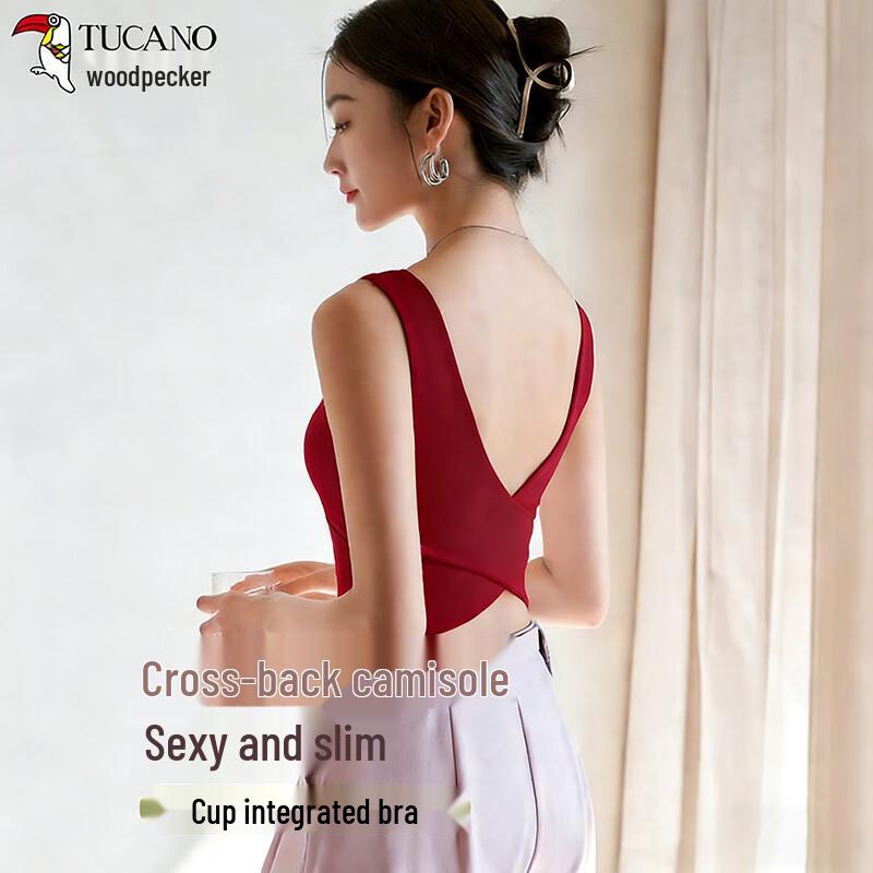 

Women s Sexy Cross-Back Cotton Camisole with Built-in Pads S