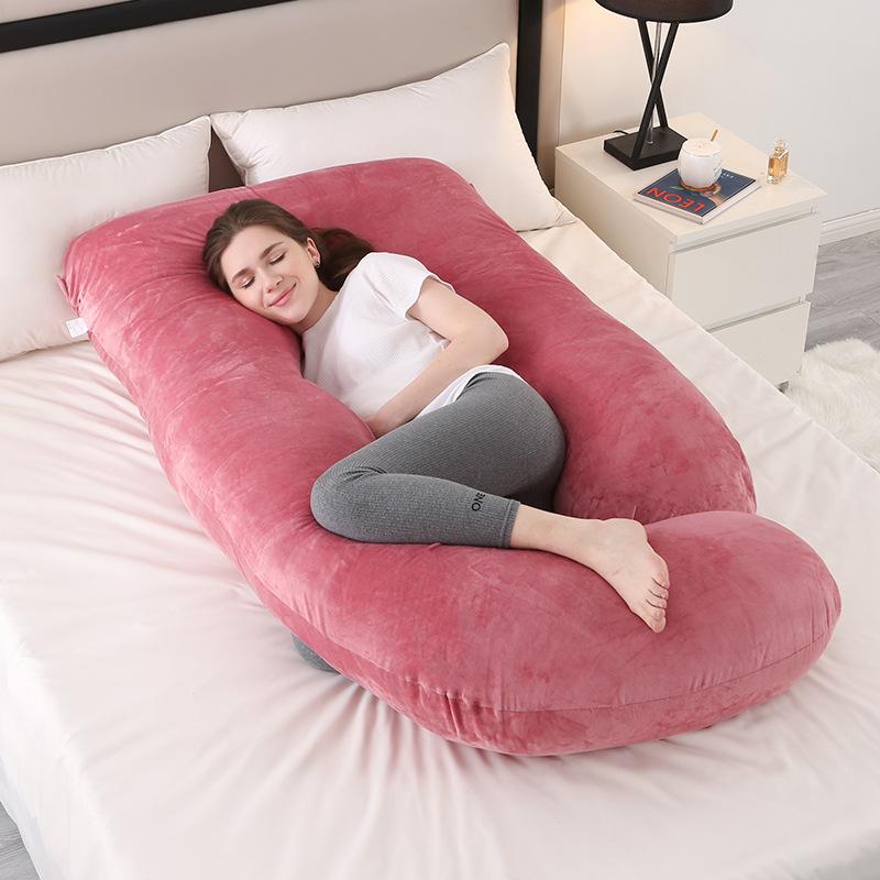 Crystal Velvet J-shaped Pregnancy Pillow Nursing Pillow Pregnant Woman Belly Support Pillow Side Sleeping Pillow Waist Pillow