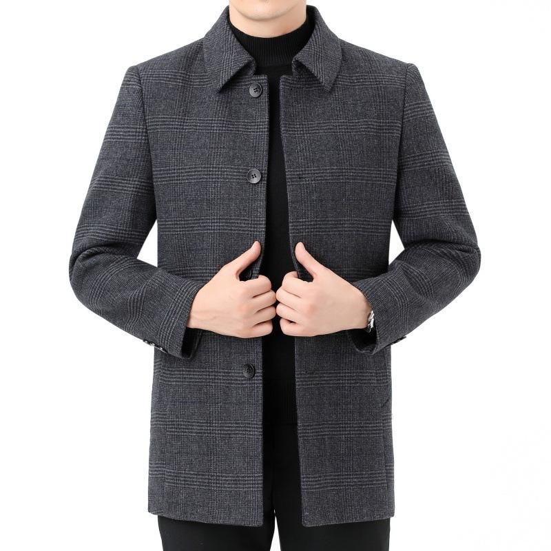 Down-lined woolen coat men's mid-length winter thickened plaid double-sided woolen cashmere coat woolen coat