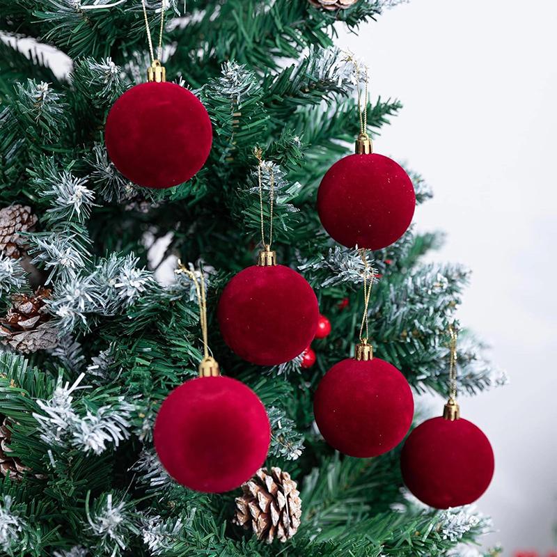 5/10Pcs Velvet Christmas Ball Ornaments Red White Xmas Tree Hanging Pendants Diy Home Party Christmas Decoration Year Gifts