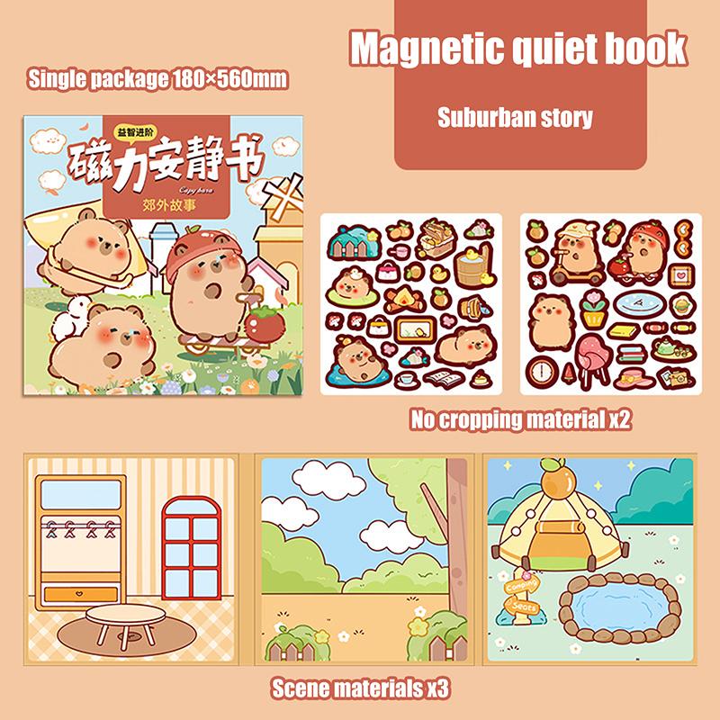 Urocza Kapibara Magnetyczna Cicha Książeczka Małe Magnetyczne Naklejki Edukacyjne dla Dzieci Bez Wycinania Można Naklejać Wielokrotnie Książeczka z Naklejkami