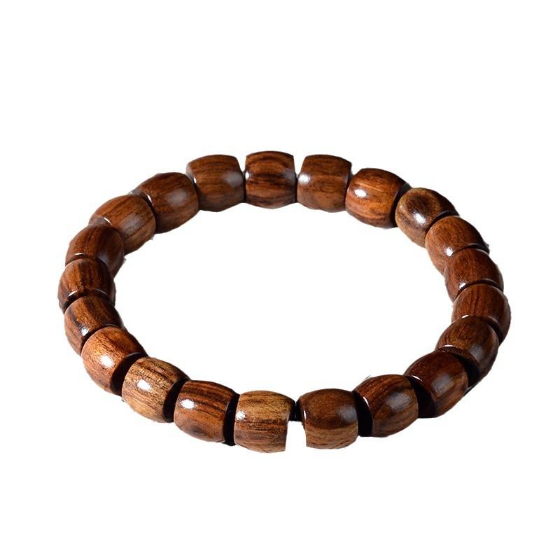 Ethnic Style Green Sandalwood Straight-cut Barrel Beads Bracelet Handmade Boutique Sandalwood Small Bracelet Men's and Women's Wenwan Single Circle