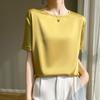 Women's Satin Short Sleeve T-Shirt Crew Neck Loose Plus Size Solid Color Basic Casual Summer Top