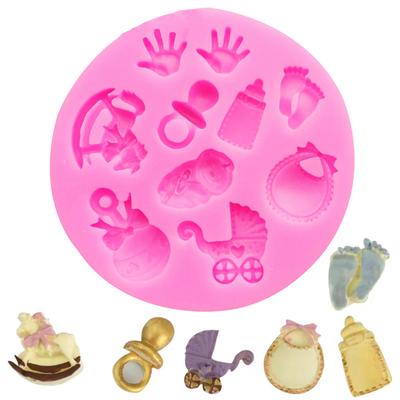 Silikonform für Babyparty Kinderwagen Trojanisches Pferd Auto Flasche Sauger Wagen Schokolade Zuckerhandwerk DIY Fondant Cupcake Formen M566