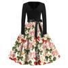 Damen Casual Weihnachten Print V-Ausschnitt Vintage Kleid für Feiertagspartys und den Alltag
