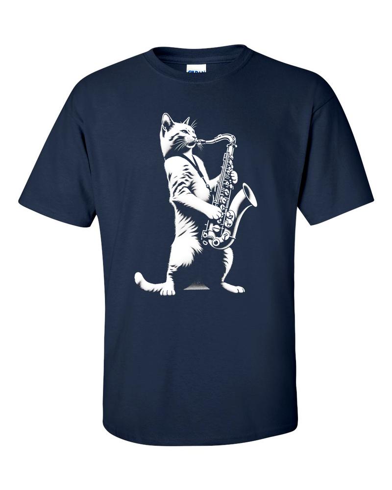 Jazz Band Cat Playing Saxophone Sax TShirt 2XL