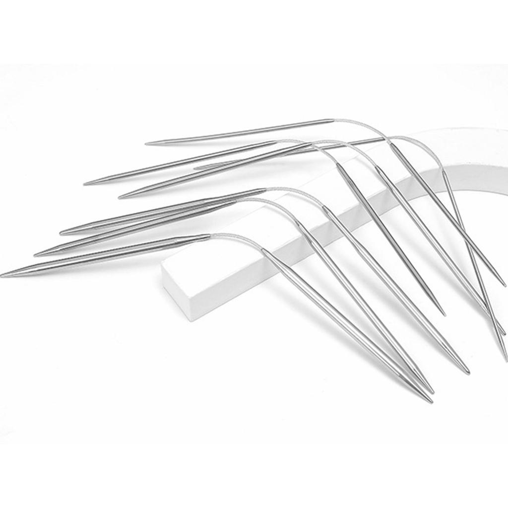 3Pieces Stainless Steel Circular Knitting Needle Set for Beginners Round Metal Weaving Knitting Needle with Wire