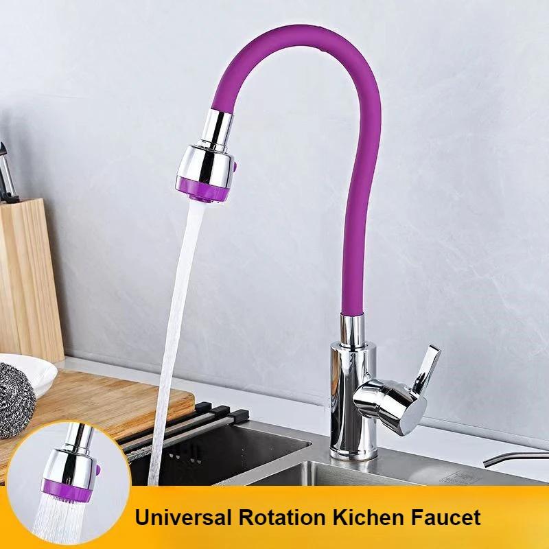 

Universal Rotating Kitchen Faucets Rubber Tube Hot and Cold Mixing Tap Single Handle Basin Faucets Deck Mounted рожевий