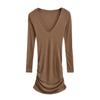 Petite V-neck Long-Sleeve Mini Dress - Autumn Collection, Pleated, Waist-Cinched, Slimming, Hip-Hugging Design