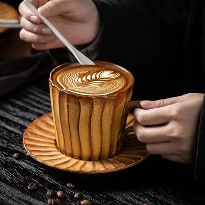 Japanisches Retro-Kaffeebecher- und Tellerset,Luxuriöser Büro-Frühstücksmilchbecher,Exquisites Keramikbecher-Geschirr Paar-Teetasse Geschenk