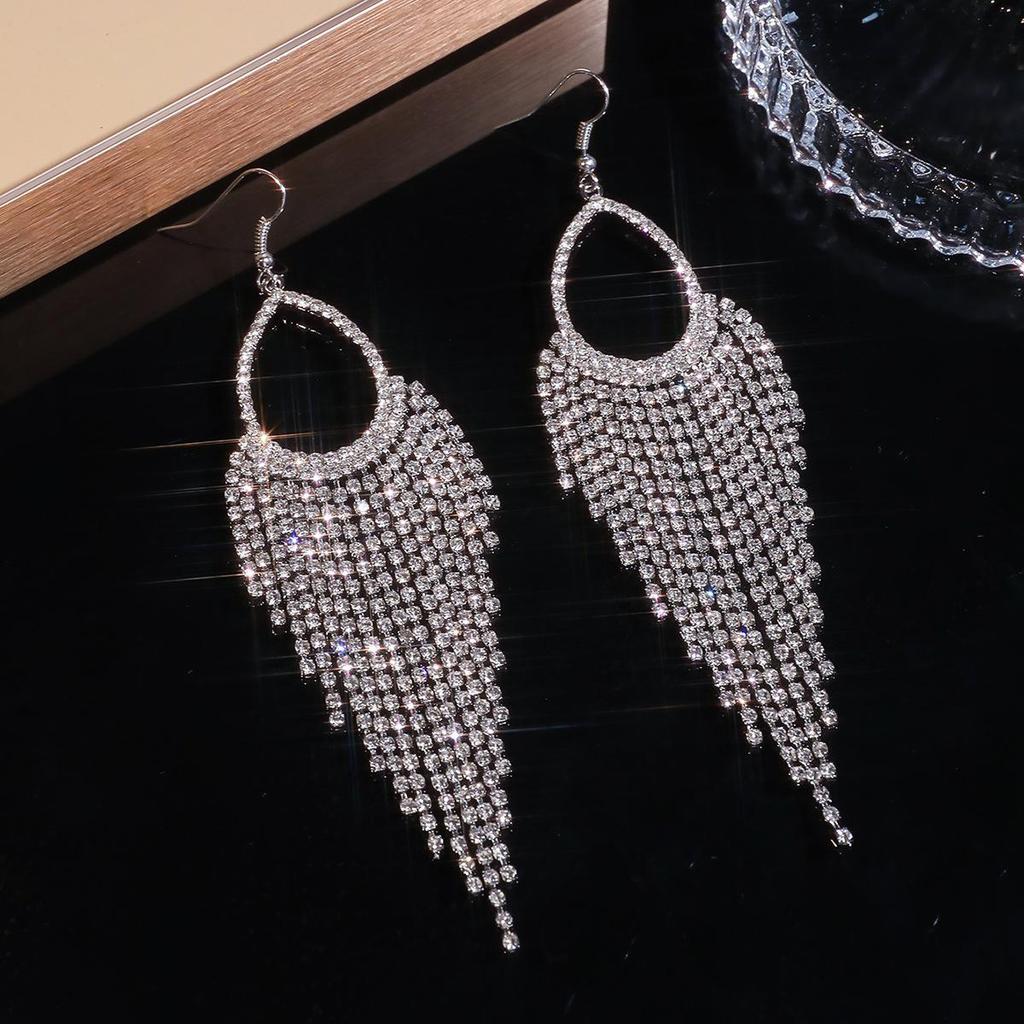 13cm Rhinestone Tassel Earrings: High-End, Versatile Design for Women