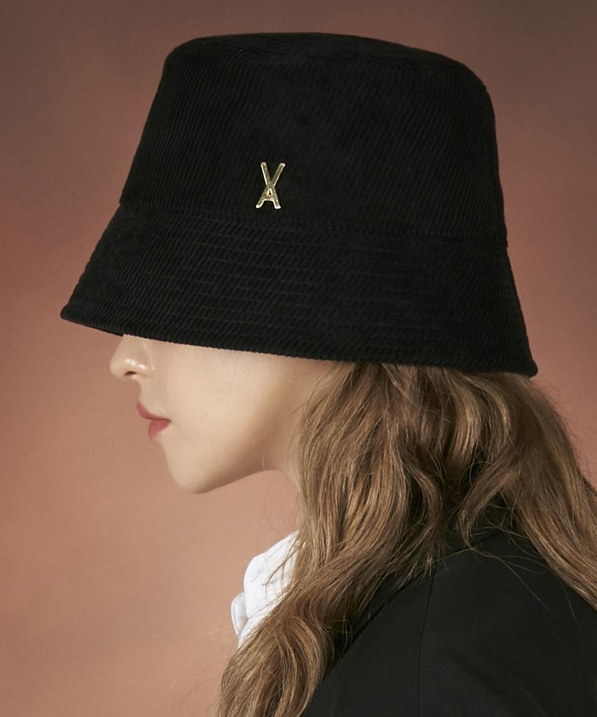 Bajal Corduroy Studded Drop Bucket Hat Black