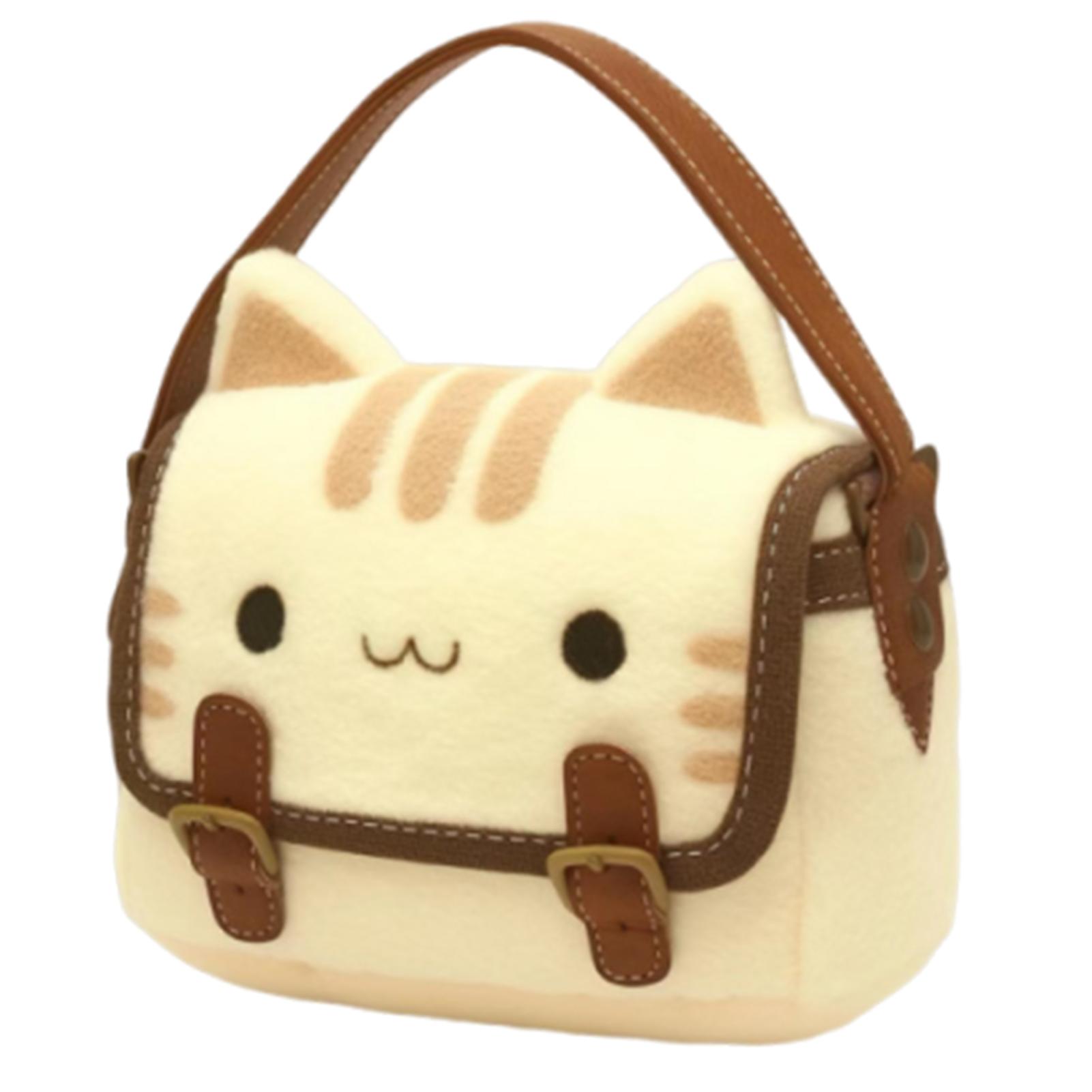

Cute Plush Cat Handbag Adorable Stuffed Animal Hand-Made Backpack Large Capacity Shoulder Bag Cartoon Daypack For Kids Girls