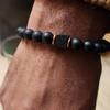 Men's Volcanic Stone & Black Agate Bracelet - Fashionable Jewelry for Modern Gentlemen