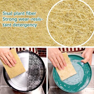 5/10 Stück Sisal Mikrofaser Schwamm Umweltfreundliche Pflanzenschwämme zum Geschirrspülen Naturfaser Reinigungstuch Küchenzubehör